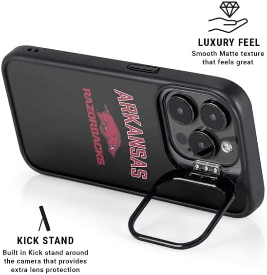 Skinit Kickstand Phone Case Compatible with iPhone 15 Pro Max - Officially Licensed University of Arkansas-Fayetteville Razorbacks Black Design