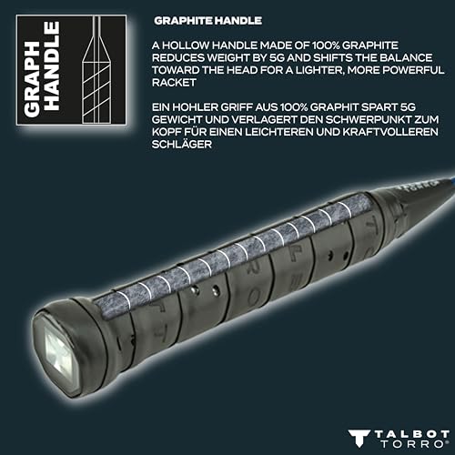 Talbot-Torro Badmintonschläger Isoforce 1011, 100% Carbon4, ultraleichte 80g Gesamtgewicht durch Graphitgriff, Gewinner des Red Dot Design Awards 2018, 439565