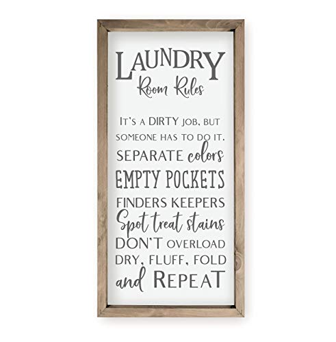 Laundry Room Rules Framed Farmhouse Style Wall Decor Sign (15x30)
