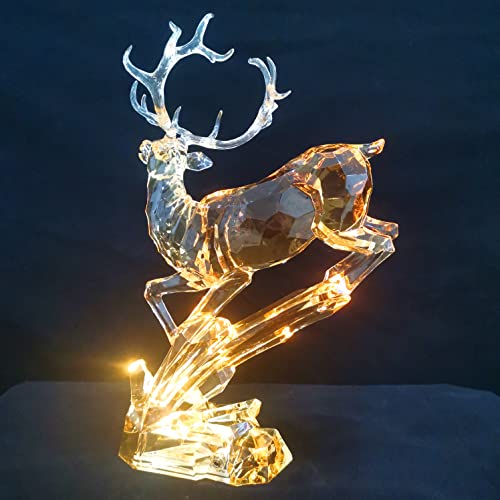 Beaulemna Jumping Deer Statue Acrylic Leaping Reindeer Deer Figurine Glass Collection Ornament Statue Animal Collectible Jumping Christmas Decor Home Decor (Amber) #TOP5