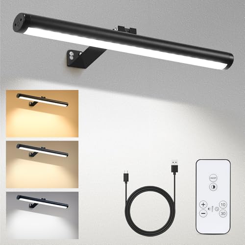 CANMEIJIA Picture Lights for Wall, 4000mah Battery Operated Wall Lights with Remote, Black Wireless Picture Light Rechargeable, 17.12in, Rechargeable Wall Lights Indoor, Dimmable & 3 Color Temps