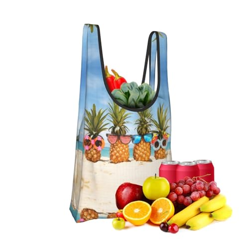 Ocean Beach Pineapples Print Grocery Shopping Bags Reusable With Flowers Plant Lover Gifts Shopping Bag Lightweight Foldable Bag2