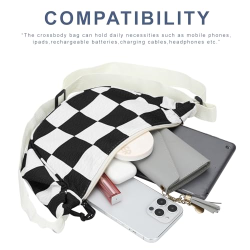 DOB SECHS Checkered Purse Crossbody Bag for Women Shoulder Hobo Bag Messenger Bag Black White Checkered Crossbody Bag4