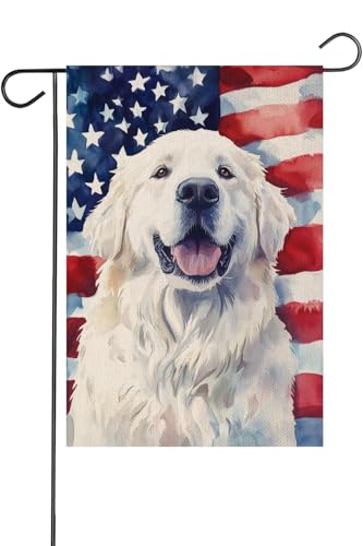 KEEPAEON Great Pyrenees American Flag Patriotic 12x18 Inch Dog Garden Flag Welcome Party Outdoor Outside Decorations Picks Home House Garden Yard Decor (6709)