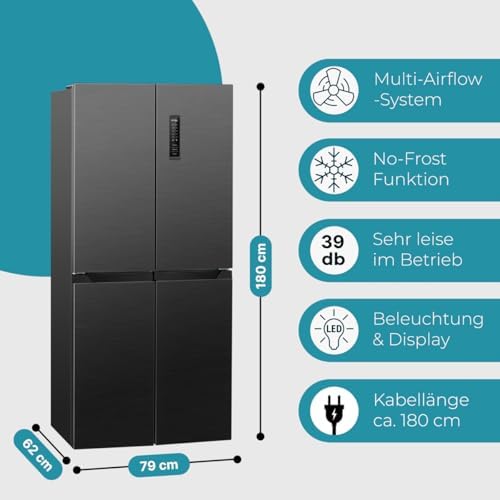 Bild 6 - Bomann® French Door Kühlschrank No Frost | Kühl-Gefrier-Kombinationen mit Total No Frost | Kühlschrank mit Gefrierfach 362L | Side by Side Kühlschrank mit MultiAirflow-System | KG 7358 schwarz-inox
