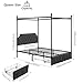 Keyluv Queen Upholstered Canopy Bed Frame with 2 Drawer and Button Tufted Headboard Metal Platform Bed with 4 Removable Posts Two-Purpose Velvet Bed No Box Spring Needed Dark Grey/Curtain Not Included