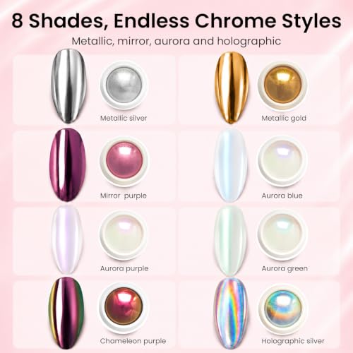 Beetles Chrome Nail Powder Set 8 Colors Mirror Effect Metallic Alternate view