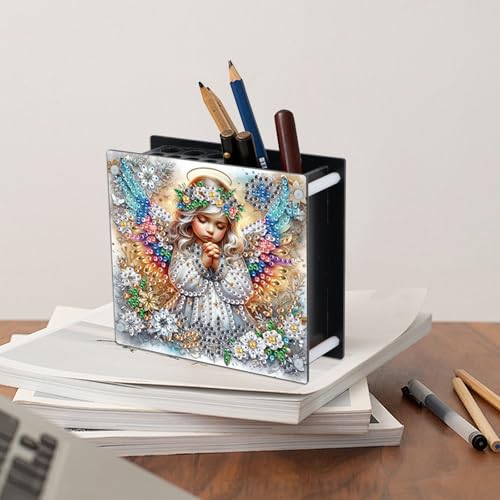 Image of DIY 5D Diamond Painting Pen Holder, Angelic Pencil Holder for Christian Home or Spiritual Gift, Diamond Painting Pen Organizer for Office Desk, Acrylic Craft Pencil Storage