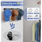 KIMBORA 4 Packs Hat Rack for Wall, Hat Organizer for Baseball Caps Holds 36 Hats, 3 Mounting Options Hat Hook Hanger, Strong Baseball Hat Holder Storage, Cap Display for Door, Room, Closet (Black) - Image 2