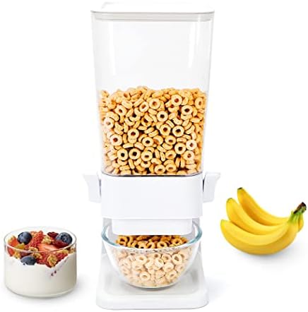 Lekesky Countertop Cereal Dispenser, Large Opening Dry Food Storage Container for Nuts, Coffee Beans, Candy, Pasta, Transparent/White, 5.5 Litre