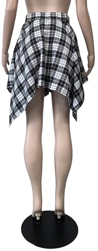 Womens Plaid Skirts Elastic High Waist Tie Front Asymmetrical Hem Pleated Mini Skirt4