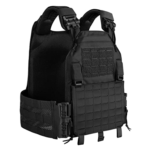 Tactical Airsoft Vest Adjustable & Lightweight Laser-Cutting Modular Paintball Vest With Quick Release Cummerbund (Bk) #TOP5