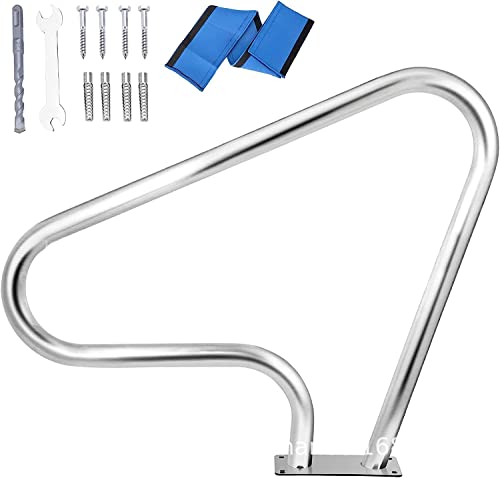 Swimming Pool Safety Hand Rail Pool Handrail, Swimming Pool Safety Stair Rail, Stainless Steel Stair Pool Hand Rail, Pool Rail with Quick Mount Base Plate, and Complete Mounting Accessories