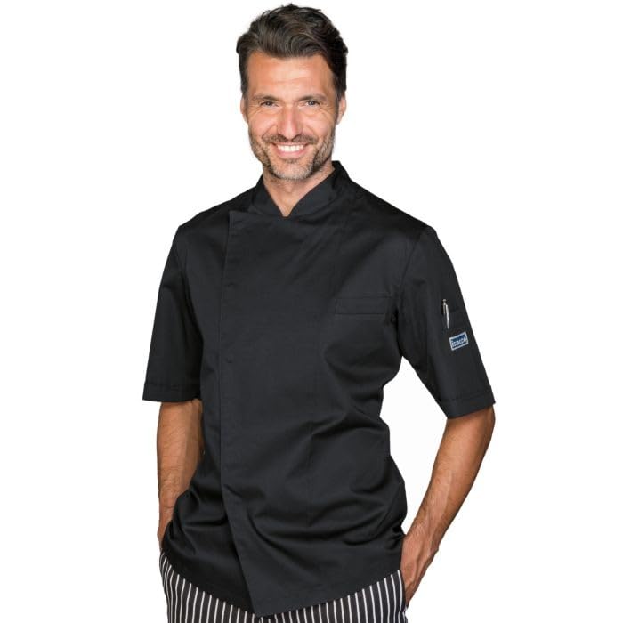 I.sacco Giacca Cuoco HELSINKI Mezza Manica Unisex in Poliestere Cotone (Nero)