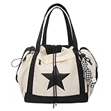 SAANG & JAT Star Messenger Bag, Vintage Star Tote Bag Y2K, Cute Aesthetic Crossbody Bag For Women, Fashion Shoulder Bag For Travel Bags (White), Large