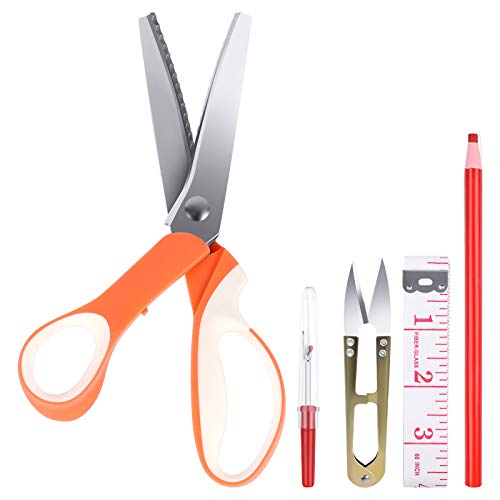 UCEC Pinking Shears, Professional Dressmaking Sewing Craft Zig Zag Cut Scissors with Scalloped Edge Blade, Comfort Grips Handheld Pinking Shears Suitable for Many Kinds of Fabrics and Paper