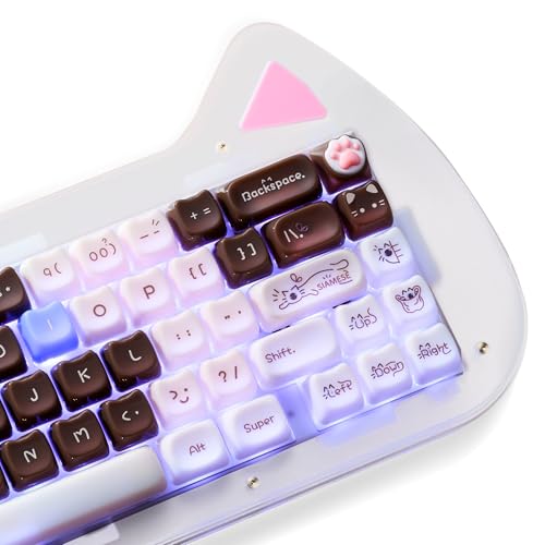 HITIME x XVX Jelly Keycaps - Cute Jade Keycaps, Siamese Cat Ceramic Keycap 60 65 75 100 Percent, Mao Profile, Custom Keycap 148 Keys Set for 100%, 75%, 65%, 60% Mechanical Keyboard