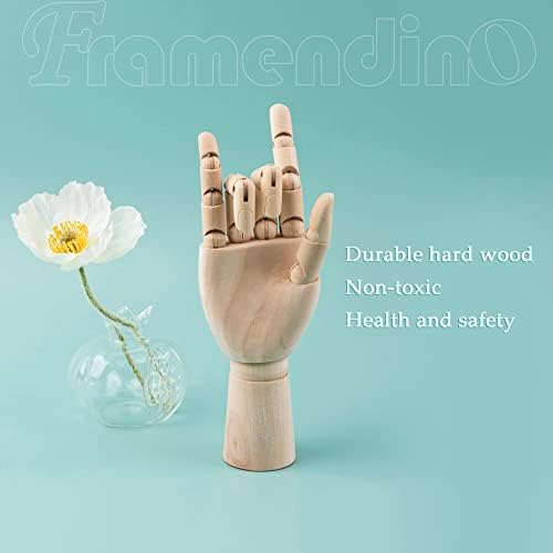 Framendino, 7" Flexible Wood Hand Model Wooden Mannequin Right Hand Drawing Model Artist Manikin Hand Model Art Sketching Painting for Home Office Desk Decoration