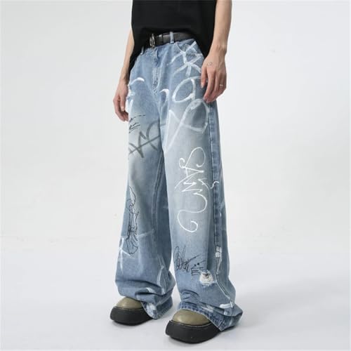 Men's Jeans Wear Graffiti Graffiti Straight Trousers Casual Loose Clothing3