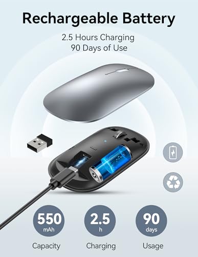 TECKNET Bluetooth Mouse, 2.4G Rechargeable Wireless Mouse for Laptop, Tri-mode Slim Silent Computer Mouse 4000 DPI Portable for Macbook/iPad/Android/Windows/Linux - Image 5