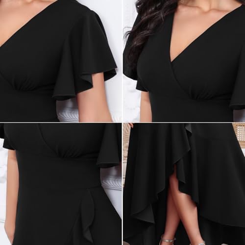 Image of BABYONLINE D.R.E.S.S. Formal Dresses for Women Cocktail Dress Split V Neck Wrap Ruffle Wedding Guest Dress 3089-XIN
