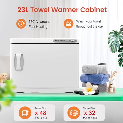 Towel Warmer, 23L Towel Warmer Cabinet Can Hold 12 Wet Facial Towels,Hot Towel Warmer Use for Spa, Hair Beauty, Salon - White