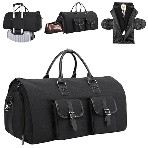 Image of Handcuffs Convertible Garment Duffel Bag for Travel |Large Size Carry On Satchel for Men and Women - 2 in 1 Hanging Suitcase Suit Travel Bag (Black-1)