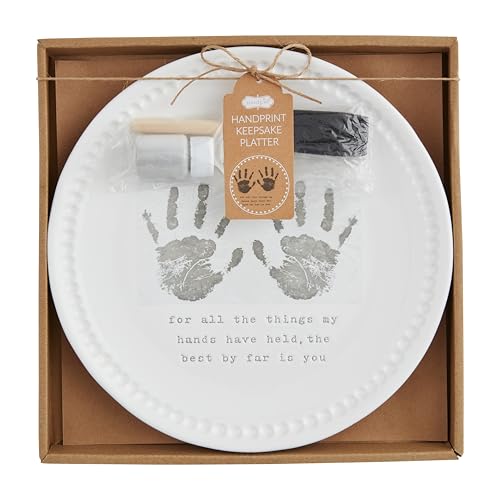 Mud Pie 10" Dia Handprint Keepsake Platter, White