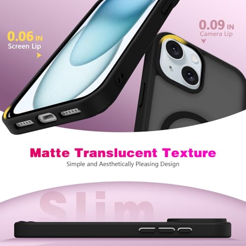 Image of for iPhone 15 Case | Frosted Translucent Hard Back Cover | Slim Translucent Matte Shockproof | Compatible with Mag-Safe (Black)