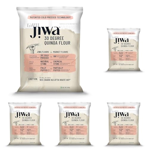 Image of JIWA healthy by nature Organic Quinoa Flour | Soft Fluffy Rotis | Protein Rich Chakki Ground Atta | Indian Origin | Certified Organic & Gluten Free | 100% Natural | 900 g (Pack of 5)