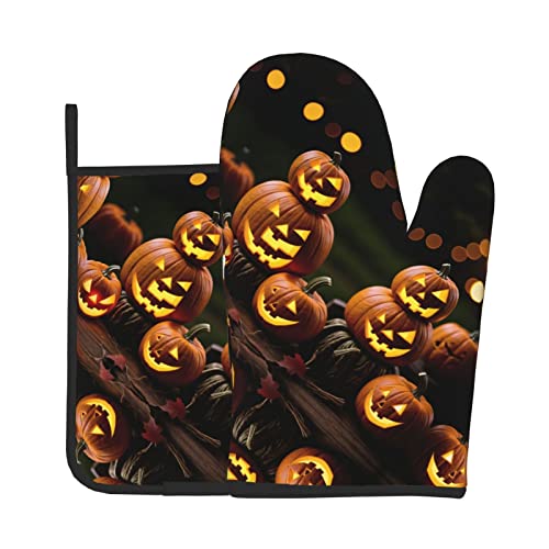 Pumpkin Skeleton Oven Mitts And Pot Holders Sets Oven Gloves 2 Pcs For Kitchen Baking Cooking #TOP7
