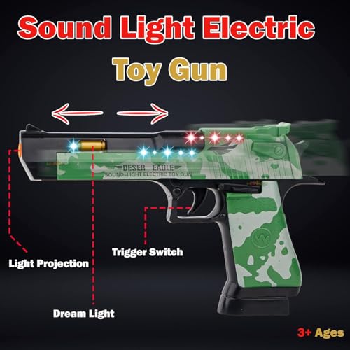 Image of Zest 4 Toyz Light and Sound Police Army Style Pistol Gun Toy with Moving Top Loader Telescopic Barrel and Target Projection Effect, Desert Eagle Pistol (Pack of 1) Random Color Dispatch, Assorted