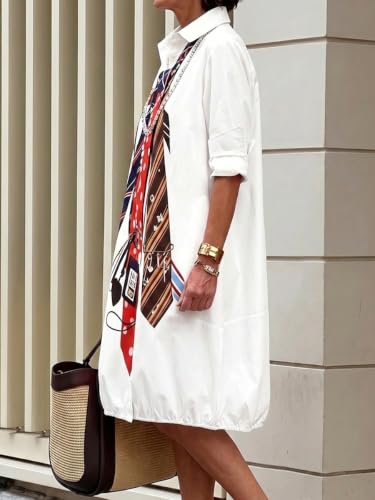 Image of UOOZEE Women's Long Sleeve Button Up Shirt Dresses Casual Loose Fit Spring Midi Dress with Pockets