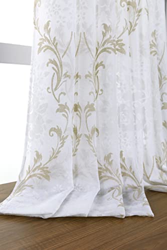 Cortinas beige de salón con flores bordadas y tejido translúcido 6