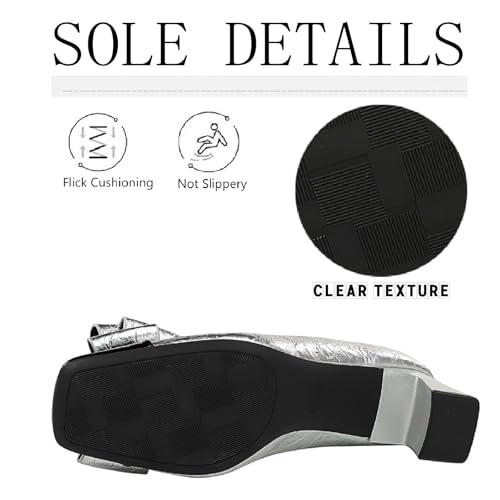 Women's Bow Printed Leather Chunky Heels Pumps Fashion Comfortable Closed Square Toe Slip On Mid Heel Dress Shoes for Party Date Office Wedding4