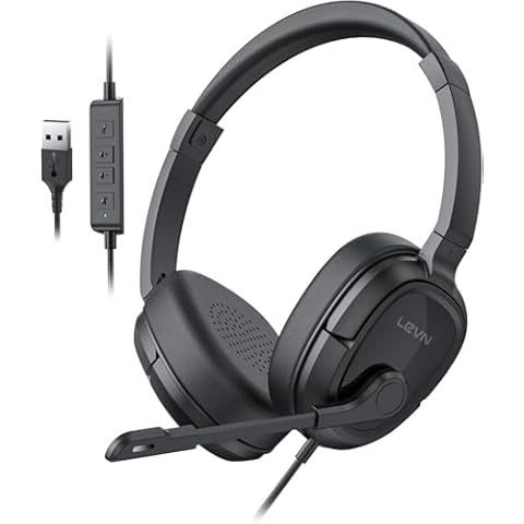 LEVN Headset with Mic, USB Headset with Microphone for PC, Headset with Microphone for Pc from Home/Office/Call Center with Noise Cancelling, Super Lightweight Design for Long Cover