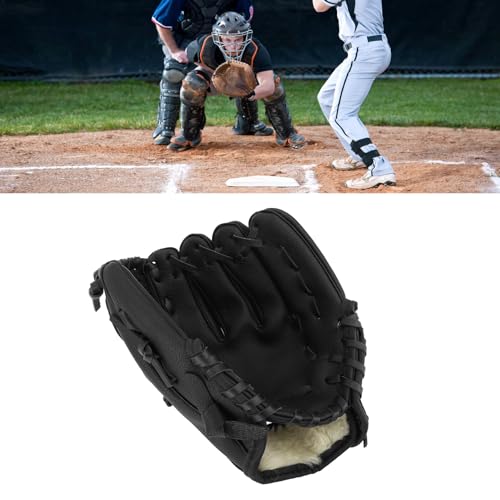 Baseball Glove Ergonomic PU Leather, Baseball Mitts Softness Professional Baseball Fielding Glove, Softball Mitts for Youth Adult, Baseball Glove Adult (Black)