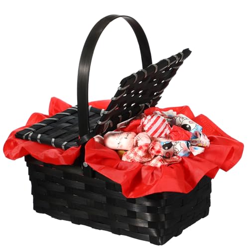 Teenyyou Mini Picnic Basket, Costume Accessory, Small Gingham Picnic Hamper for Halloween Women Costume Cosplay Accessory Hooded Cape Masquerade Dress up(Red and Black)