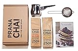 Prana Chai 2 bag chai lovers starter pack including chai teapot, fine mesh strainer and 2 bags...