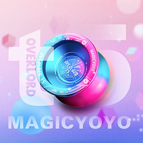 YOSTAR Yoyo Professional Unresponsive Yoyo T5 Plus Overlord, Aluminum Alloy Metal Yo yo, Enter Level Trick yoyo for Beginner, Pro Yoyo with 6 Yoyo Strings, Yo-Yo Bag, Glove (Blue Pink Gradient )