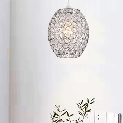 Loxton Lighting - Oval Crystal Pendant Light Shade Clear Jewels with Modern Chrome Hanging lamp - EasyFit ES/BC Shade Ring Ceiling Light for Bedrooms, Lounges, Halls, Kitchens (1) - Image 5