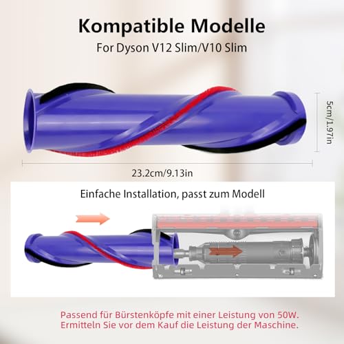 iRobacc Ersatzbürste Kompatibel mit Dyson V10 Slim, V12 Slim Staubsauger, Geeignet für 50W Direct-Drive Kohlefaser-Antriebsmotor, Ersatzbürstwalze, Brushroll Brushbar