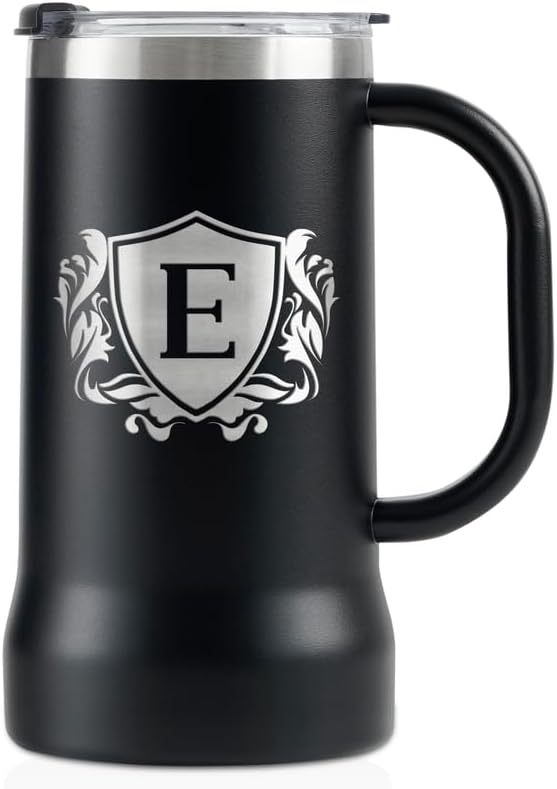 Onebttl Personalized Beer Stein, Beer Mug with Handle - Gifts for Beer Lovers, Men Who Have Everything on Birthday, Christmas - Customized Monogram 24 oz Double Wall Stainless Steel Cup, E