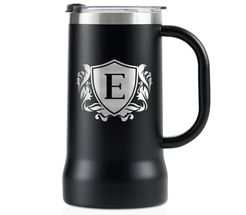 Onebttl Personalized Beer Stein, Beer Mug with Handle - Gifts for Beer Lovers, Men Who Have Everything on Birthday, Christmas - Customized Monogram 24 oz Double Wall Stainless Steel Cup, E