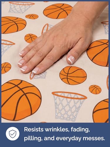 Image of Kids Queen Basketball Hoops Bed Sheets - 4 Piece Basketball Hoops Sheet Set | Basketball Hoops Themed Bedding, Ultra-Soft, Cute & Cozy, Breathable & Machine Washable, Bed Set for Boys, Girls & Teens