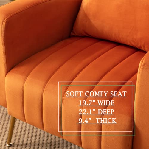 Velvet-Accent-Armchair-for-Living-Room-and-Bedroom-Comfy-Reading-Lounge-Chair-with-Modern-Wingback-and-Gold-Legs-on-Side-Corner-Orange Velvet Accent Armchair for Living Room and Bedroom Comfy Reading Lounge Chair with Modern Wingback and Gold Legs on Side Corner Orange