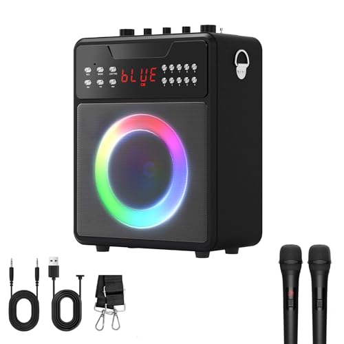 Image of NBKLS Karaoke Machine with 2 Wireless Microphones, Portable Bluetooth Karaoke Speaker for Party /Meeting, Supports for Remote Control TWS USB FM REC AUX in TF Card