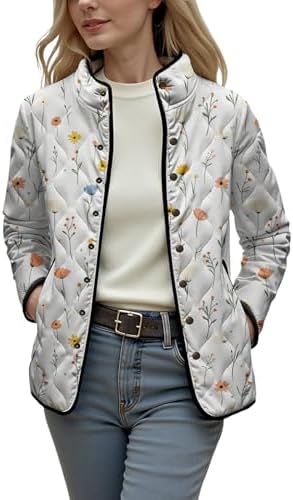 Zaswen Womens Colorful Patchwork Floral Printed Coat Artistic Quilted Jackets Bohemian Retro Style Outerwear Jacket with Pockets Style08 XL