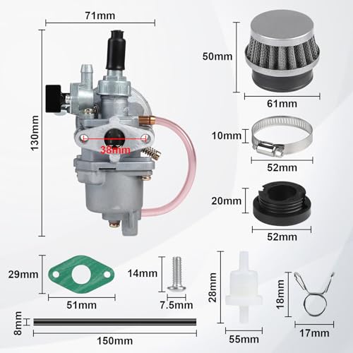 EFUTURETIME 49cc Vergaser Satz mit Luftfilter für 2-Takt 47cc-49cc Mini-Motorräder 13mm Vergaser Ersatzteile für Mini-Dirtbike Pocket Bike Motorrad Kinder