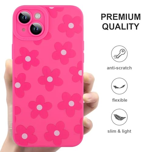 Image of ZIYE for iPhone 15 Plus Case Hot Pink Flower Pattern Phone Case